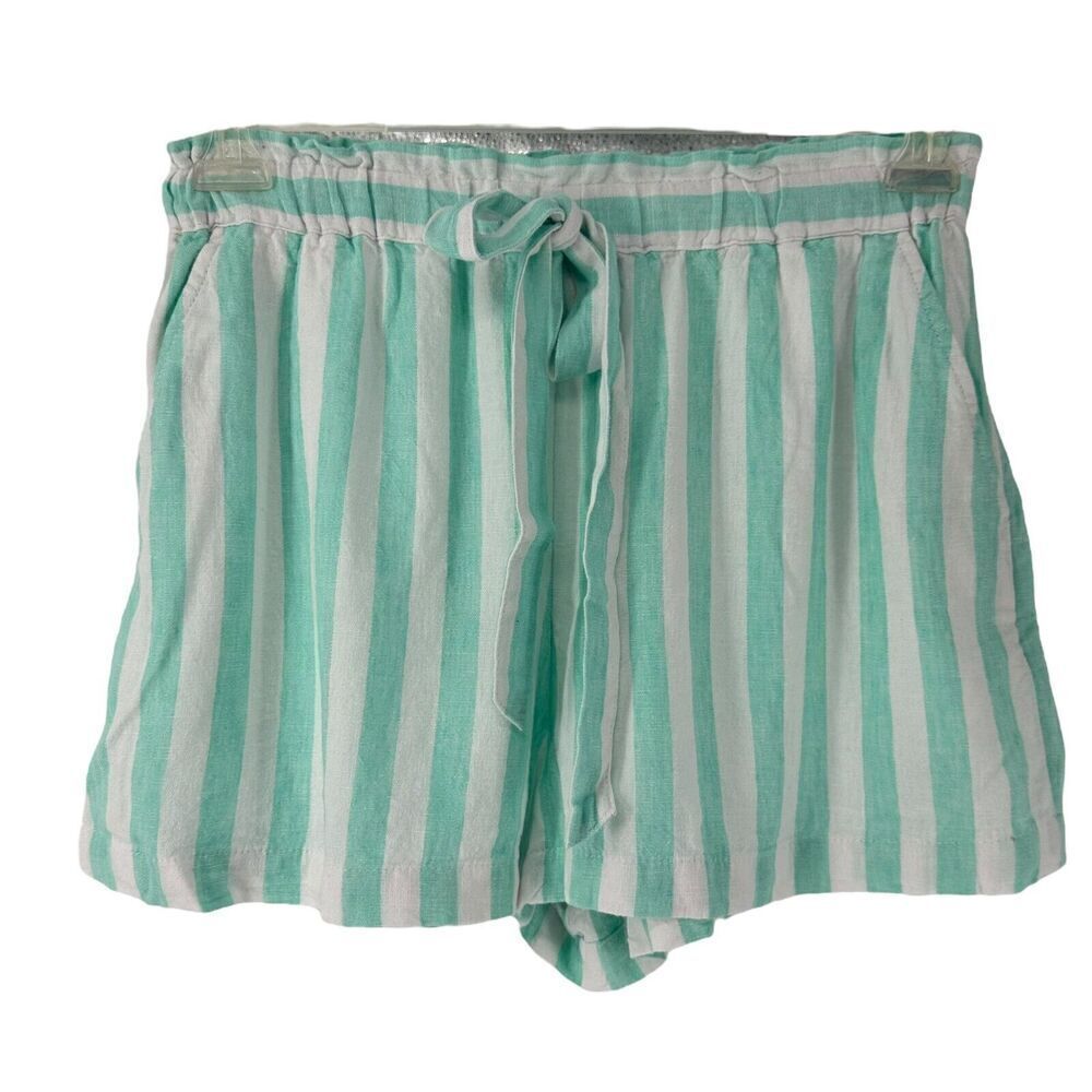 Stoney Clover Lane Target Linen Blend Shorts Mint Green Striped Bow Size S Beach